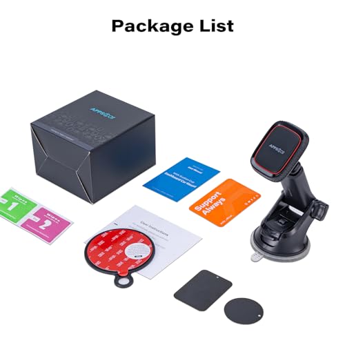 APPS2Car Magnetic Phone Mount for Car, Dashboard & Windshield Suction Cup - color: Black-Red