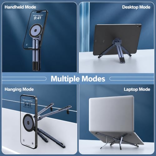 Foldable Laptop Stand with Magnetic Phone Holder, Gray