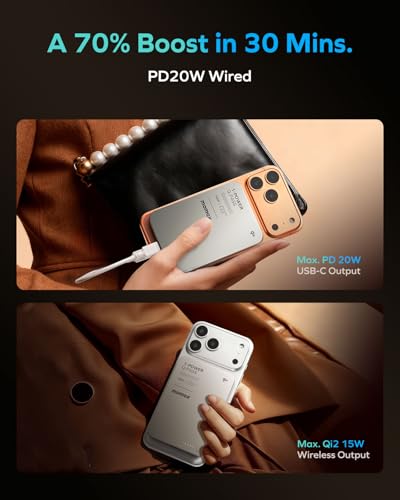 MOMAX (2026 NEW) Q.Pass Magnetic Power Bank, Qi2 Certified 15W Slim Power Bank Fast Charging, 5000mAh for Magsafe Portable Charger for iPhone Air Battery Pack/17/Pro/Max/16/15/14/13/12 (No Lightning)
