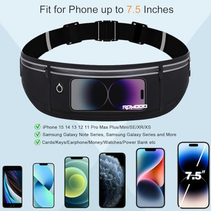 Slim Running Belt, Water Resistant Fanny Pack for Women Men, Black - color: 01-Black