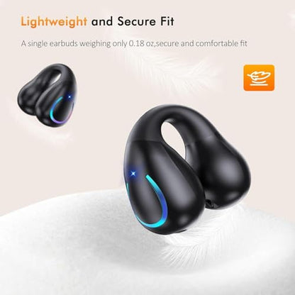 Open Ear Bone Conduction Headphones Bluetooth 5.3Wireless Clip On Earbuds with Digital Display Charging Case 80 Hours Playtime Sport Earphones Built-in Mic IPX7Waterproof for Running Fitness Exercise