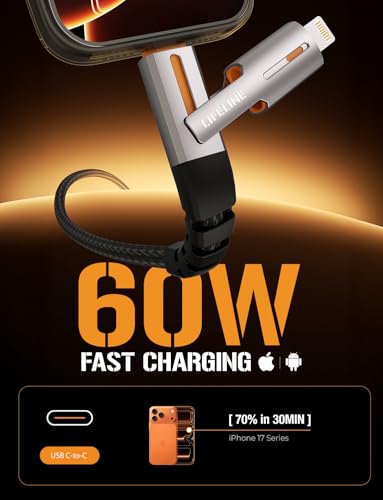 ToughTested 6.5FT 4-in-1 USB-C, Lightning & USB-A Charging Cable, 60W PD