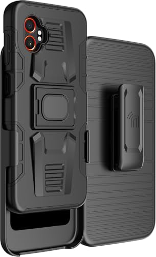 Nakedcellphone Rugged Combo for Samsung Galaxy XCover 7 Pro Case - Black | Hybrid Cover + Belt Clip Holster, Rotating Phone Holder, Ring Grip, with Kickstand, For XCover7 Pro (2025, SM-G766) - color: Black