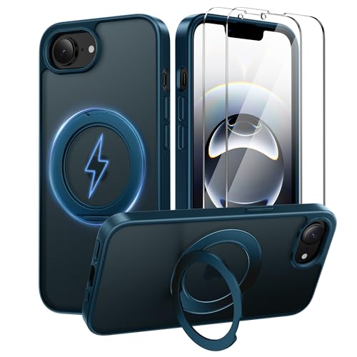 360°Ring Stand for iPhone 16E/17E Case with 2X Screen Protector,Fit for MagSafe, Anti-Yellowing & Scratch-Resistant Back Phone Case for iPhone 16E/17E 6.1", Blue - color: Blue Stand, size: iPhone 16E/17E