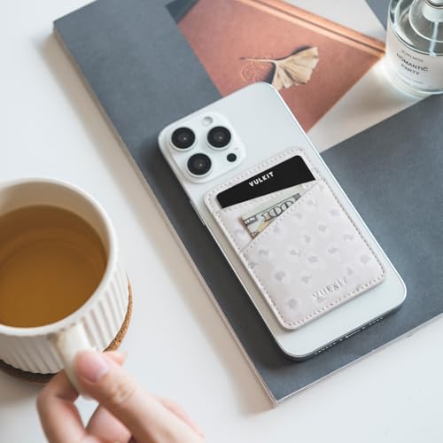 VULKIT Phone Card Holder Wallet Leather Adhesive Pocket RFID Blocking Credit Card Sleeves Stick Back of Phone Smartphones - color: Leopard