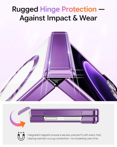 Meifigno for Samsung Galaxy Z Flip 8 Case Compatible with MagSafe, Violet | Raised Camera Protection, Rugged Hinge Protection, Metallic Glossy Plated Edge & Crystal Clear Back, Detachable Glitter Card - color: Cobalt Violet, size: Z Flip 8