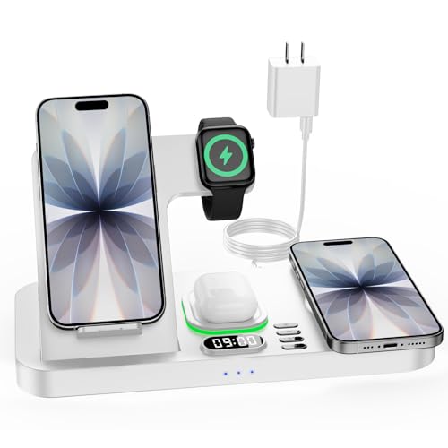 Dual Phone Foldable Wireless Charging Station for Apple, Couple&Family Use - color: White