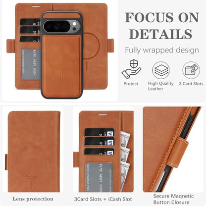 for Google Pixel 10 / 10Pro Wallet Case Compatible with Magsafe, 2 in 1 Leather Flip 3 Card Holder Magnetic Detachable Cover Q1 (Gray, Google Pixel 10 / 10Pro) - color: Gray, size: Google Pixel 10 / 10Pro