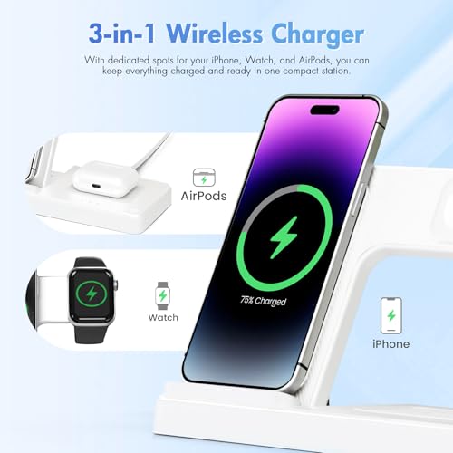 Wireless Charging Station for Apple Devices, 3 in 1 Foldable Charger Stand - color: White 1