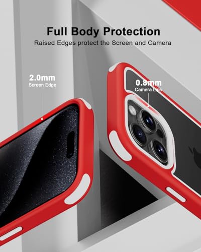 Mobnano Compatible with iPhone 15 Pro Case, with Multicolor Protective Shockproof Bumpers, Crystal Clear Back Not Yellowing Anti-Scratch Hard PC Back & Soft Silicone TPU Frame Cover- Red/White - color: Red/White, size: iPhone 15 Pro