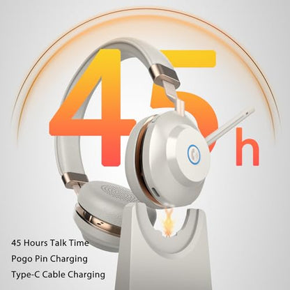 Wireless Headset with Mic for Work, V5.2 Bluetooth Headset with Microphone Noise Canceling & Charging Base, Wireless Headphones with Mic Mute Button & USB Dongle 45Hrs for Laptop/PC/Call Center/Home