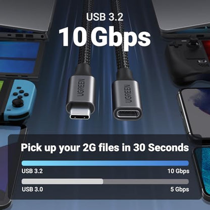 UGREEN USB C Extension Cable, (10Gbps/100W) USB C Extender 3.3 ft - color: Black, size: 3.3 FT