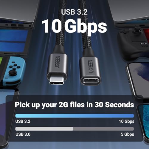 UGREEN USB C Extension Cable, (10Gbps/100W) USB C Extender 1.5 ft - color: Black, size: 1.5 FT