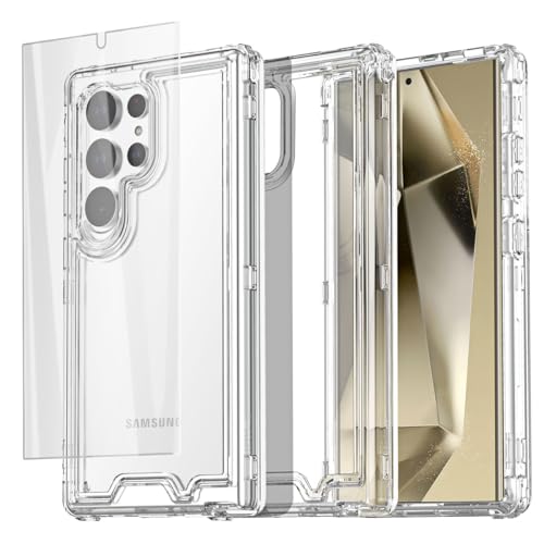AICase for Samsung Galaxy S24 Ultra Case Clear,Heavy Duty Durable 3-Layer Crystal Transparent Slim [Not Yellowing][Military Grade Drop Protection] Shockproof/DropProof Protective for S24 Ultra 6.8" 5G - color: Clear with Glass Protector_3 in 1, size: Gala