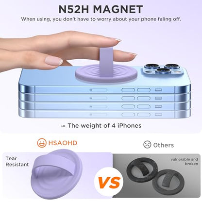 Upgraded Magnetic Phone Grip, Liquid Silicone Soft and Portable, Removable Finger Loop Ring Grip Holder for iPhone, Strong Magnetic Attraction, Compatible with MagSafe Phone Case, Lilac Purple - color: Lilac Purple
