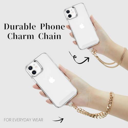 2 Pcs Phone Wrist Strap Lanyard Metal Chain Detachable Adjustable Phone Grip Wristlet Bracelet with 3 Patches Tether Universal for iPhone 16 Pro Max 15 14 Samsung Charms Gold - color: S-Gold Set