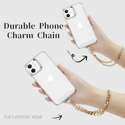 2 Pcs Phone Wrist Strap Lanyard Metal Chain Detachable Adjustable Phone Grip Wristlet Bracelet with 3 Patches Tether Universal for iPhone 16 Pro Max 15 14 Samsung Charms Gold - color: S-Gold Set