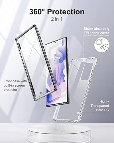 SURITCH for Samsung Galaxy S22 Ultra Clear Case 6.8" (Only), [Built-in Screen Protector] Full Body Protective Hard Shell+Soft TPU Phone Case for Samsung S22 Ultra -(Black Edge) - color: Black Edge