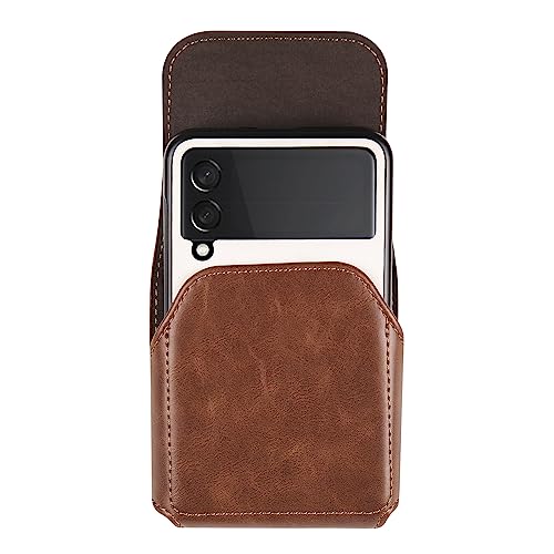 Galaxy Z Flip Leather Waist Bag Brown, Mens Leather Mobile Phone Carrying Case with Belt Clip Holder Handbag Compatible with Samsung Galaxy Z Flip 8/7/6/5/4/3 5G SM-F700/F707/F711, Moto RAZR 5G - color: Brown