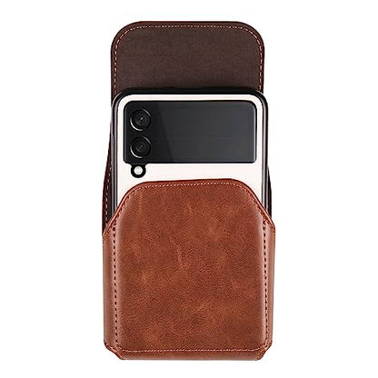 Galaxy Z Flip Leather Waist Bag Brown, Mens Leather Mobile Phone Carrying Case with Belt Clip Holder Handbag Compatible with Samsung Galaxy Z Flip 8/7/6/5/4/3 5G SM-F700/F707/F711, Moto RAZR 5G - color: Brown