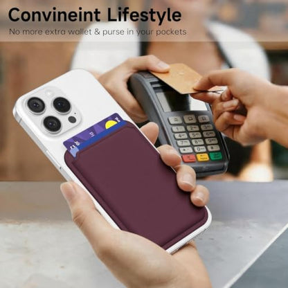 oakxco Magnetic Phone Wallet Stick On, Secure Phone Card Holder Silicone Compatible with Magsafe, Adhesive Pocket Sleeve ID Credit Card, Slim Thin Card Case, Compatible with iPhone Samsung, Burgundy - color: Burgundy