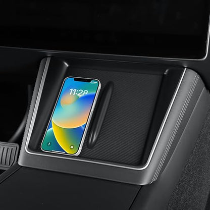 LUCKEASY Wireless Charging Pad for Tesla Model Y Juniper - size: Carbon Fiber Texture - Model Y Juniper 2025 2026