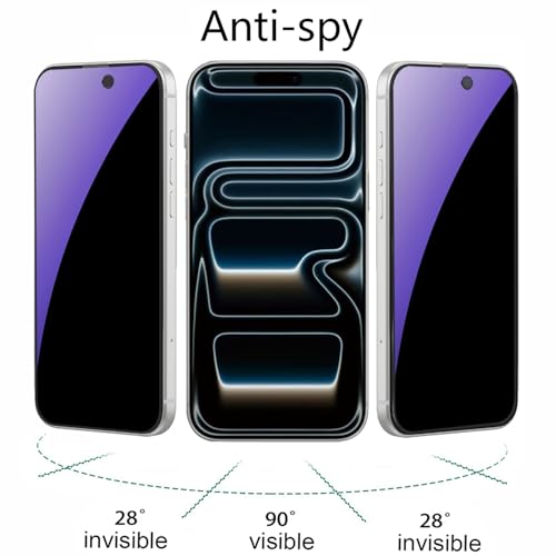 2 Pack Anti-Blue Privacy Tempered Glass for iPhone 17 Pro Anti-Spy Screen Protector Anti-Peeping Film 6.3 inch - size: For iPhone 17 Pro