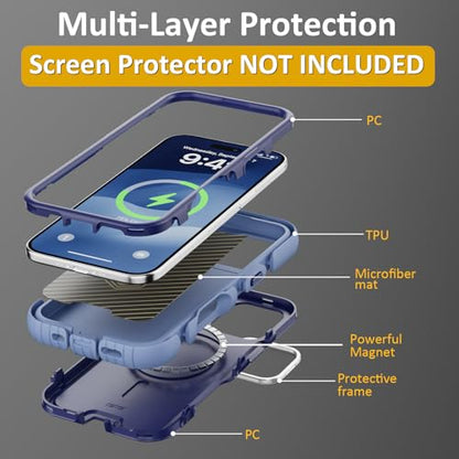 Follaroma Magnetic for iPhone 17 Case with Camera Stand, Blue-Purple, 6.3" | Built-in Glass Camera Cover,Compatible with MagSafe,Heavy Duty Shockproof Protective,Military-Grade Anti-DropDual Layer Cover - color: Blue-Purple, size: iPhone 17 6.3''