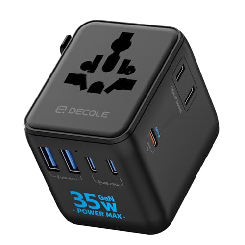 “Pro” Universal Travel Adapter 3 USB-C＆ 2 USB-A Cover 200+ Countries - color: Black, size: 3C+2A 35W