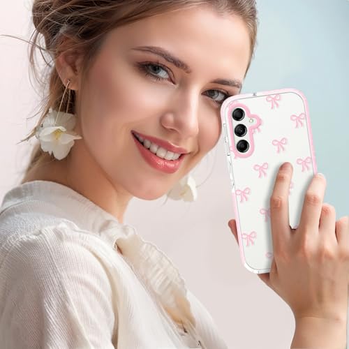 Dumkery Cute Phone Case for Samsung Galaxy A14 5G, Bow Aesthetic Pattern Galaxy A14 4G Cases, Soft Clear TPU Shockproof Bumper Cover for Girls Women, Pink - size: Samsung Galaxy A14