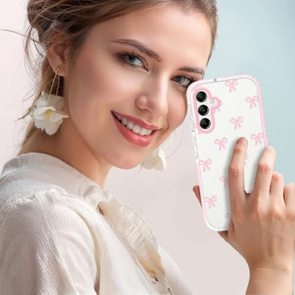Dumkery Cute Phone Case for Samsung Galaxy A14 5G, Bow Aesthetic Pattern Galaxy A14 4G Cases, Soft Clear TPU Shockproof Bumper Cover for Girls Women, Pink - size: Samsung Galaxy A14