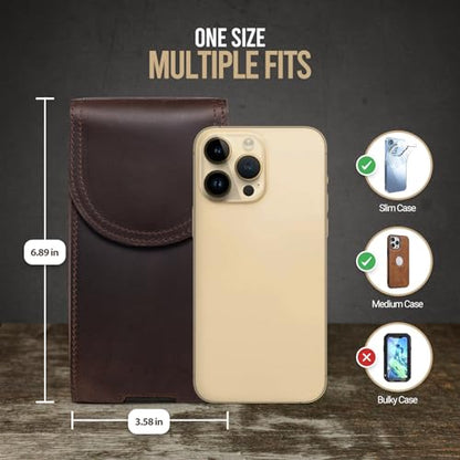 Top Grain Leather Cell Phone Holster Belt Pouch with Belt Clip Loop - color: Coffee