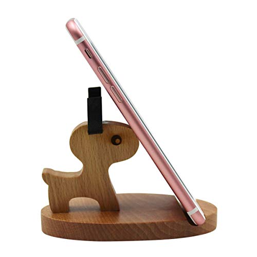Cute Deer Cell Phone Holder Stand Wooden Smartphone Desk Holder for All Mobile Phones Animal Phone Stand Desk Ornament - color: deer
