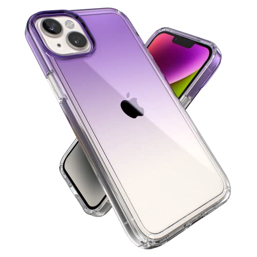Speck Clear iPhone 15 Plus & 14 Plus Case Drop Protection, Scratch Resistant Dual Layer Slim Phone Case for 6.7" iPhones - Anti-Yellowing & Anti-Fade Case - Ombre Amethyst Purple Fade/Clear GemShell - color: Amethyst Purple Fade/Clear