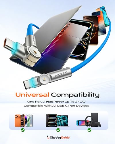 chubbycable RotateX 240W 180° Rotating USB C to USB C Cable, Blue, 3.3ft - color: Blue, size: 3.3ft (1m)