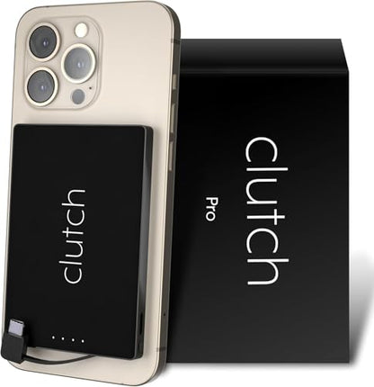 Clutch Pro – World's Thinnest Portable Charger – USB-C Power Bank 5000mAh – Magnetic Built-in Cable – TSA Approved Travel Charger – iPhone 15/16/17 & Android – Black - color: Black