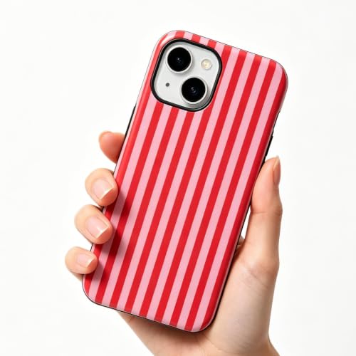 Soft TPU Bumper & Hard PC Back Phone case for iPhone 13 Red | Dual Layer, Drop Protection, Cute Red Striped, Matte Comfort Grip, for Women - size: iPhone 13