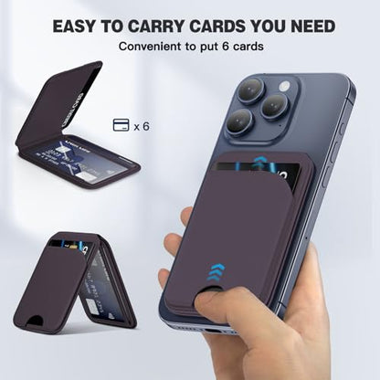 QYQBOON Mag-Safe Wallet Strongest Magnetic Lightweight Phone Wallet Stand Adjustable Leather Card Holder for iPhone 17/16/15/14/13/12 Series, Not for iPhone 13/12 Mini (Purple) - color: Purple