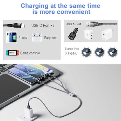SIQIWO USB C Splitter Multi Charger Cable, QC 3.0 Fast Charging [4Ft/2Pack]