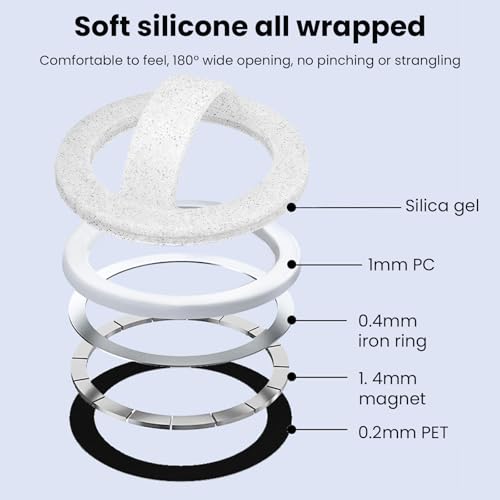 Magnetic Silicone Phone Grip Ring Holder Compatible with MagSafe Phone Case - color: Starlight White