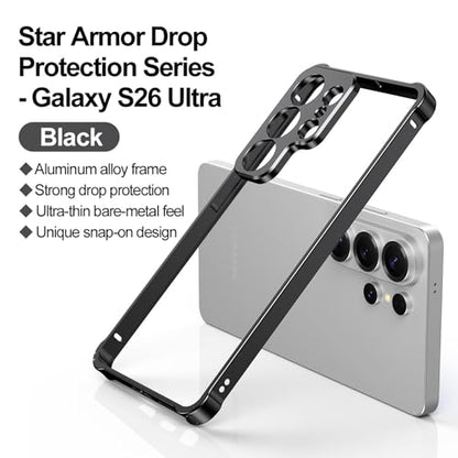 Aluminum Alloy Bumper Frame Case for Samsung Galaxy S26 Ultra, with Camera Lens Protector Backless Slim Metal Bumper Frame Cover with Soft TPU Inner [No Signal Interference] (Black) - color: Black