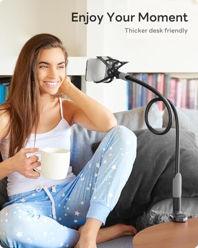SAIJI Gooseneck Bed Phone Holder, Flexible Long Arm Phone Mount for Desk, Clip Bracket Clamp Stand, iPhone Stand, Mobile Cell Phone Stand Document Camera Nintendo Switch (Black) - color: Black, size: 33.5 in