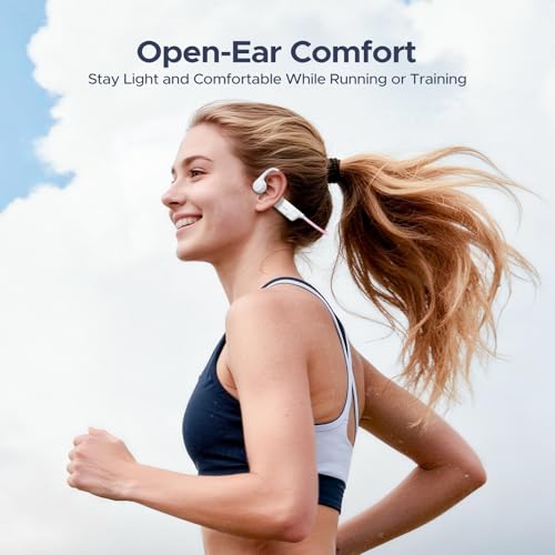 Bone Conduction Headphones, Open-Back Bluetooth Wireless Sports Headphones, IP66 Sweatproof, 10-Hour Battery Life, with Microphone, Suitable for Cycling, Running, Fitness（White）