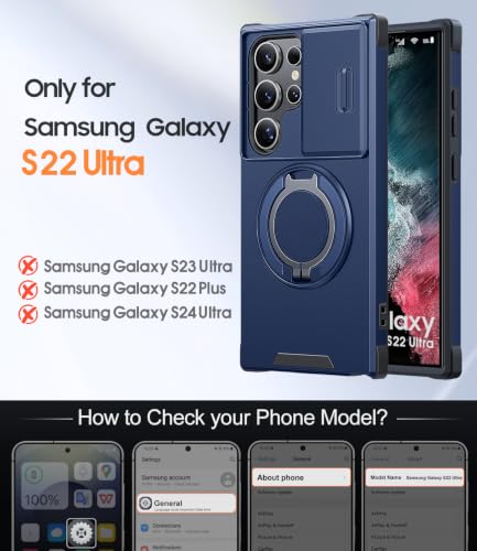 JAME for Samsung Galaxy S22 Ultra Case with Ring Stand Slide & Camera Cover - color: Blue, size: Galaxy S22 Ultra