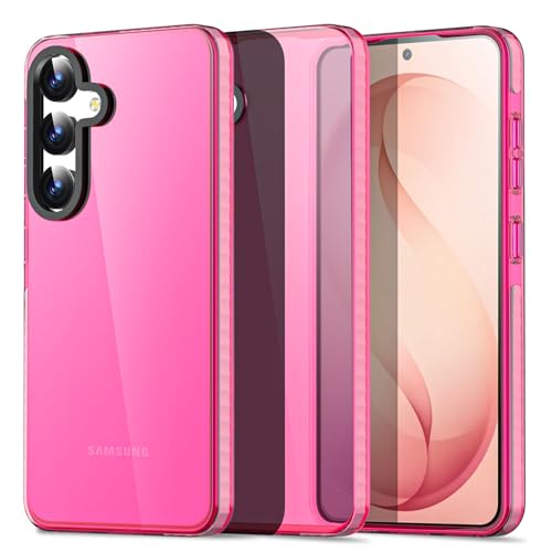 AICase Neon Hot Pink Clear Phone Case for Samsung Galaxy S26, Trendy Women Girly Aesthetic Preppy Colorful Colored Cute Retro Bright Protective Jelly Aura Cover - color: Hot Pink, size: S26