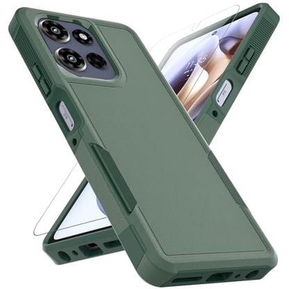 for Motorola Moto G Power 2026 / Moto G Power 2025 Case: Dual Layer Protective Heavy Duty Cell Phone Cover Shockproof Rugged with HD Screen Protector Military Protection Bumper Tough, Dark Green - color: Dark Green (PC) + Dark Green (TPU)