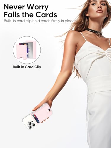 TopMade Phone Card Holder, Leather Phone Wallet Stick on with Stand, Open ID Window, Strongest 3M Adhesive Credit Card Holder for Back of Phone Case, iPhone, Samsung, and Android, Fit 6 Cards, Pink - color: Pink