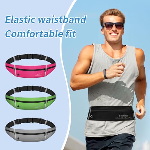 SooGree Slim Running Belt Sport Fanny Pack, Reflective Waist Pack, Waterproof Phone Holder, Jogging Pouch for Phone Money, Black - color: Black