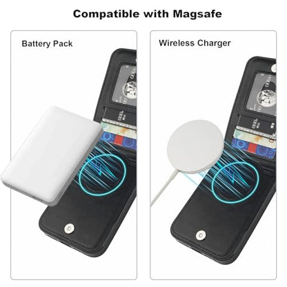 KIHUWEY for iPhone 17 Pro Max Wallet Case Card Holder for MagSafe, Black | Card Holder, Wireless, RFID, Flip PU Leather, Magnetic , Kickstand, Heavy Duty Cover - color: Magsafe for Black