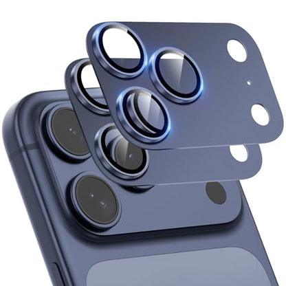 2-Pack for iPhone 17 Pro Max Camera Lens Protector - [Not Easy to Break] [Strong Adsorption] [Case-Friendly] Metal Aluminum Alloy Tempered Glass Rear Camera Screen Protector - Deep Blue - size: 17 Pro Max Blue